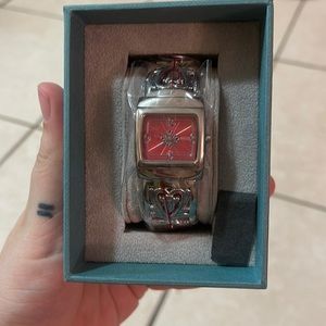 Ecclissi sterling Filigree leather hinged cuff watch